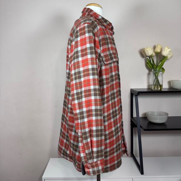 LL Bean Red Fleece Lined Cotton Flannel Button-Up Shirt Men’s Size L USED - Picture 6 of 8